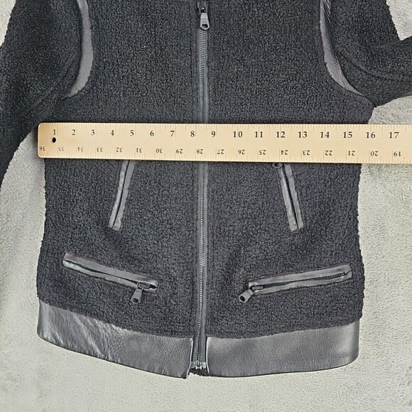 Club Monaco Motorcycle Jacket Womens 00 Black Wool Boucle Lambskin Leather Trim - Picture 7 of 8